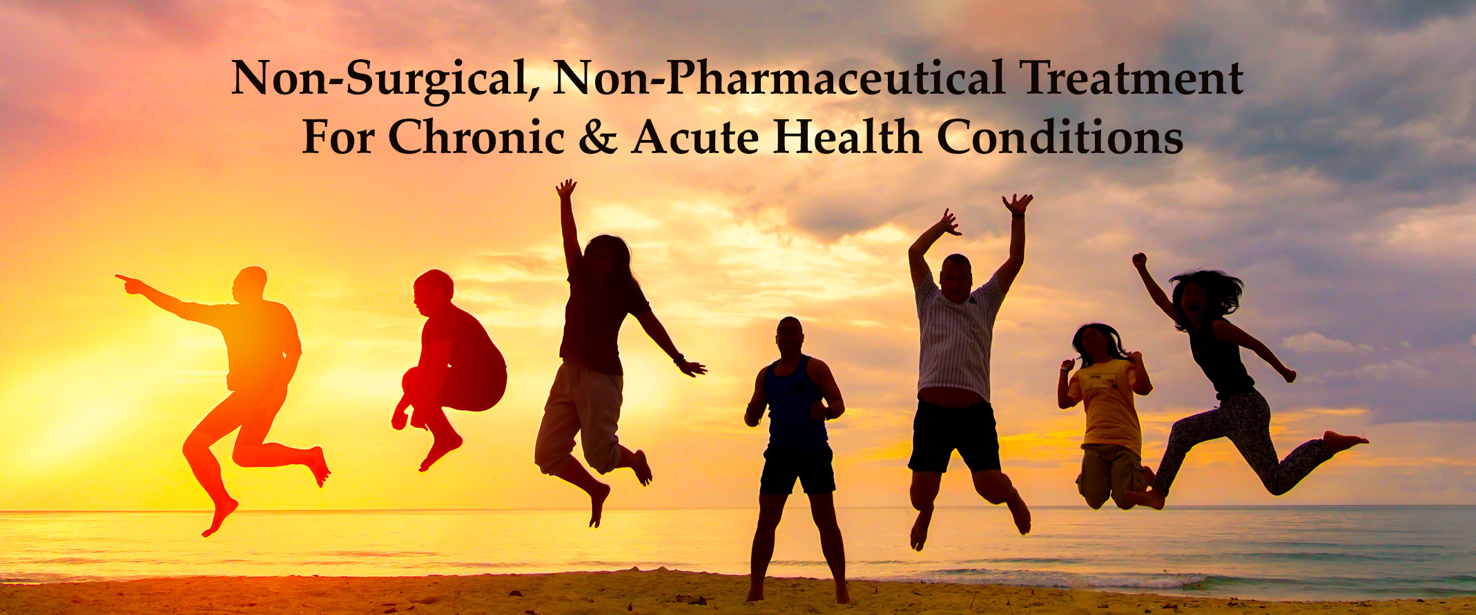 non surgical, non-pharmaceutical treatment for chronic and acute conditions. image of people mid air